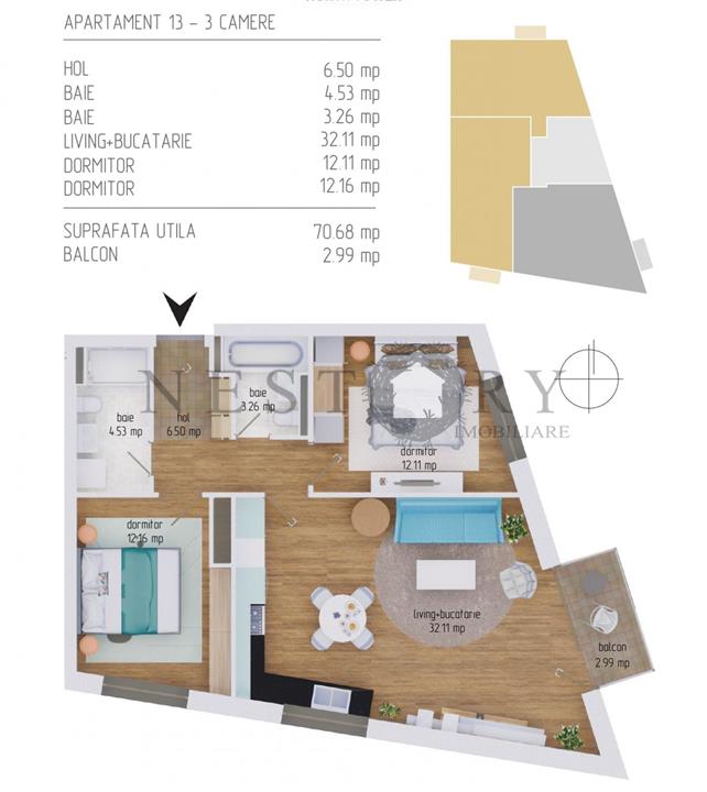 Apartament cu 3 camere|semifinisat|parcare|LIDL|Calea Baciului