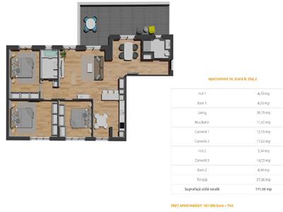 Apartament cu 4 camere|semifinisat|112 mp|terasa 37mp|zona Vivo